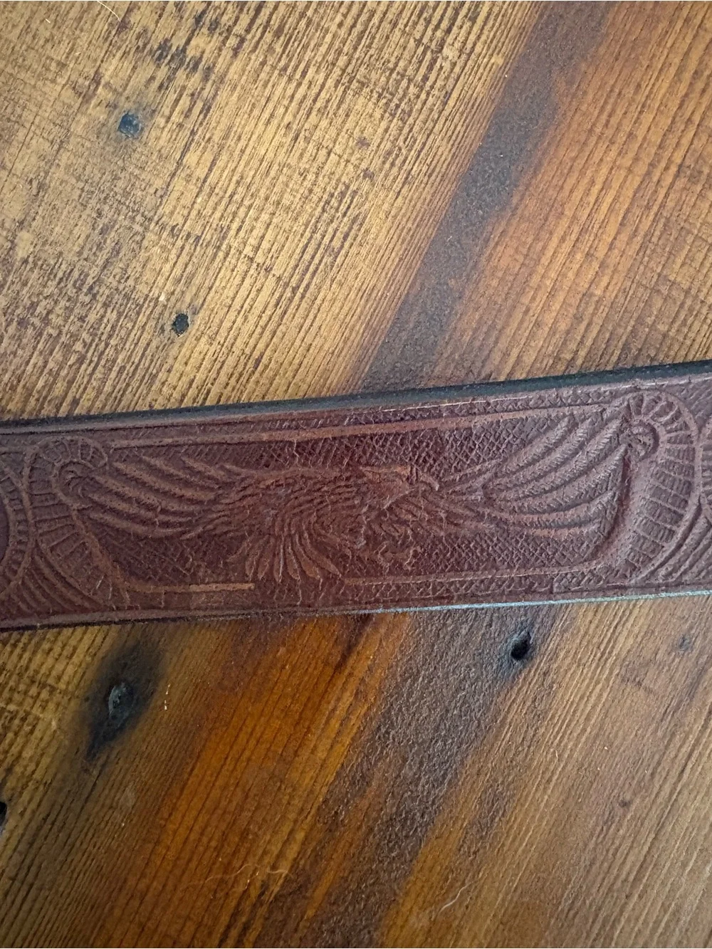 Vintage CL Handtooled Flying Eagle Western Patriotic Leather Belt Brown Sz 44